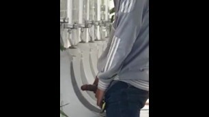 Asian Playing with his Dick at an Outdoor Urinal