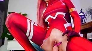 asian cosplay cam girl rides dildo and cums on cam